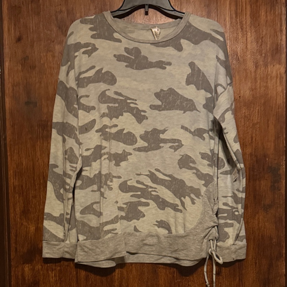 Women's Gray Camo Drawstring Tunic Top